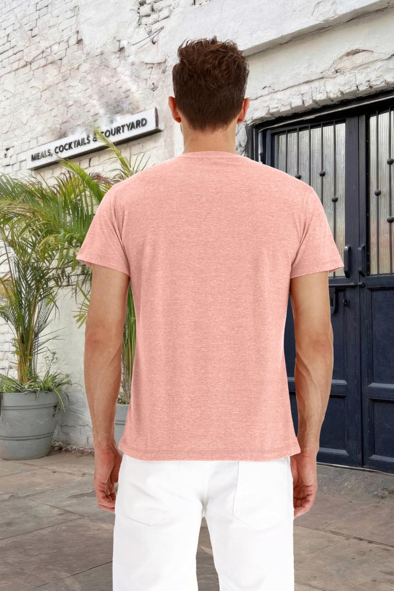 PEGENO Men's Fashion Casual Front Placket Short/Long Sleeve Henley T-Shirts Cotton Shirts (US Medium, A10 Pink) - Image 3
